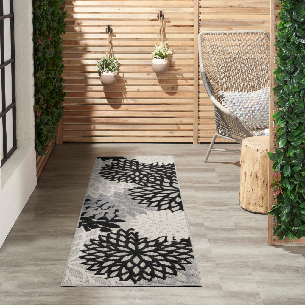 Nourison Home Aloha ALH05 Machine Made Multicolor Runner - Stain Resistant Indoor &amp; Outdoor Low Pile Runner with Gray Floral Design