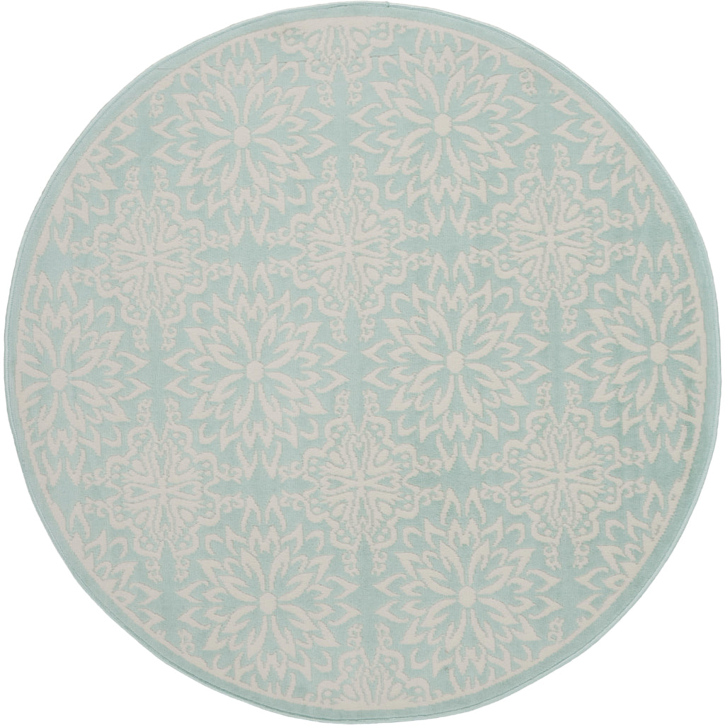 Nourison Home Jubilant JUB06 Aqua Blue Round Indoor Area Rug - Elegant Medium Pile Farmhouse Style Rug with Floral Design-
