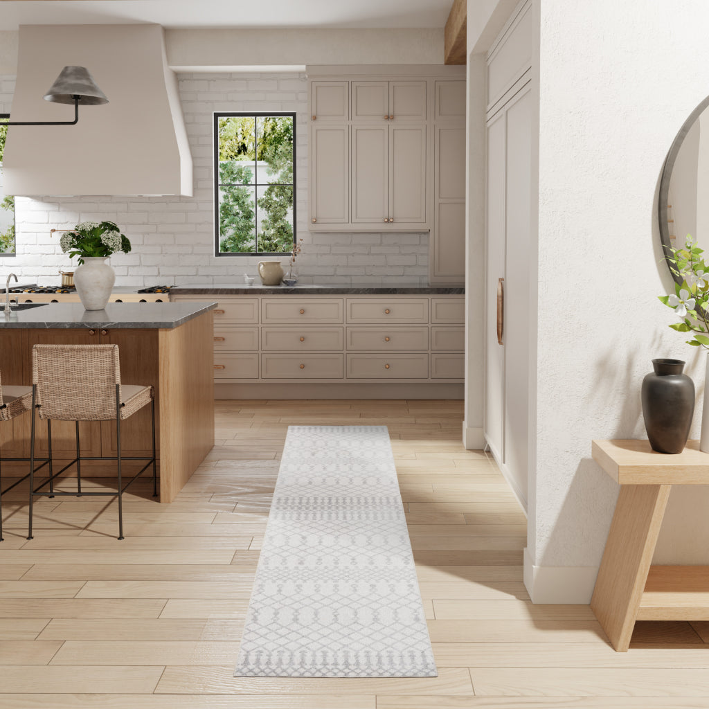 Nourison Home Astra ASW10 Light Gray Machine Washable Power Loomed Runner - Elegant Indoor Bohemian Runner