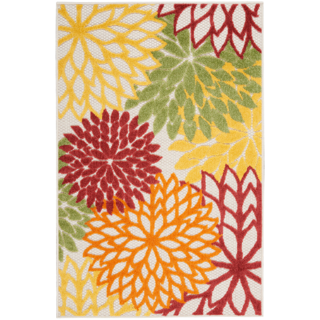 Nourison Home Aloha ALH05 Machine Made Multicolor Rectangle Area Rug - Stain Resistant Indoor & Outdoor Low Pile Rug with Red Floral Design-