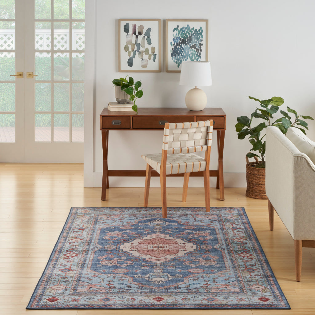 Nourison Home Fulton FUL11 Multicolor Indoor Rectangle Area Rug - Vintage Style Flatweave Low Pile Rug with Shades of Blue-