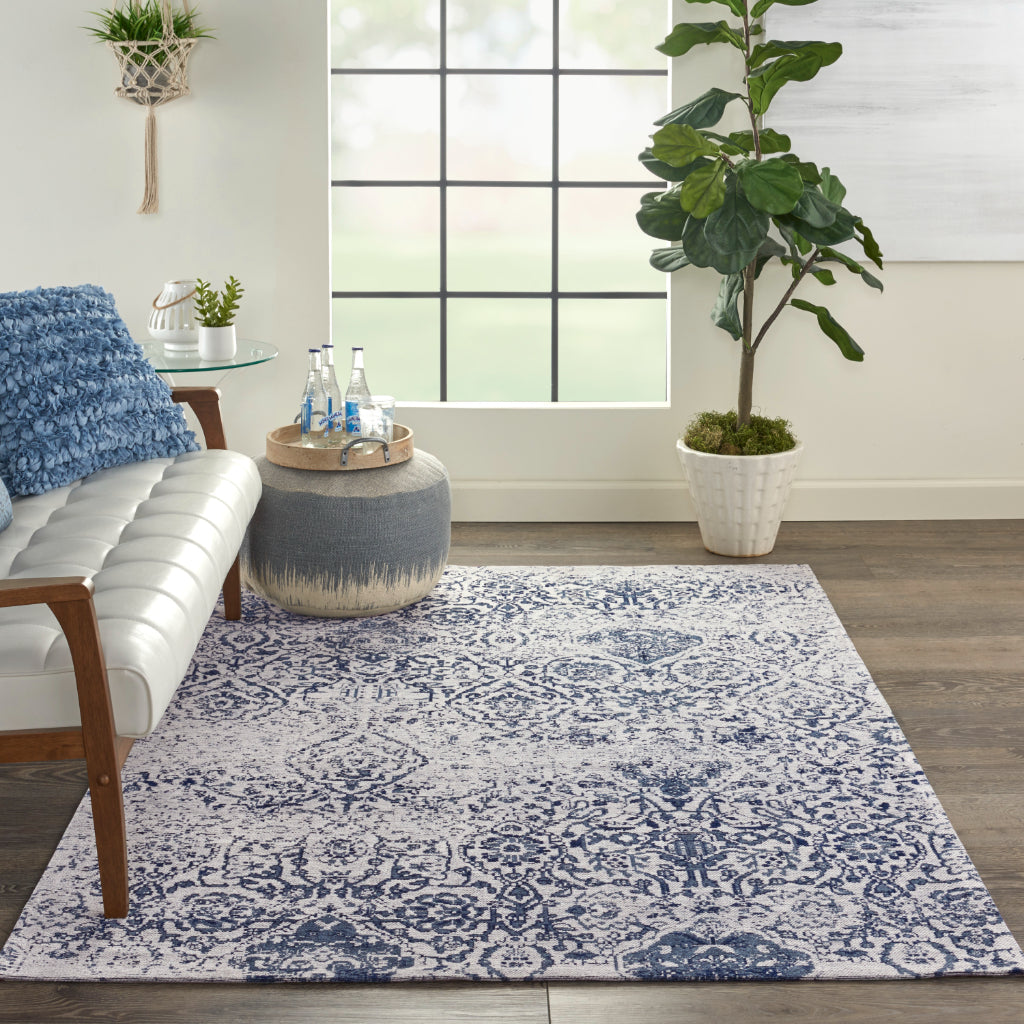 Nourison Home Damask DAS06 Blue Rectangle Indoor Area Rug - Power Loomed Low Pile Rug-