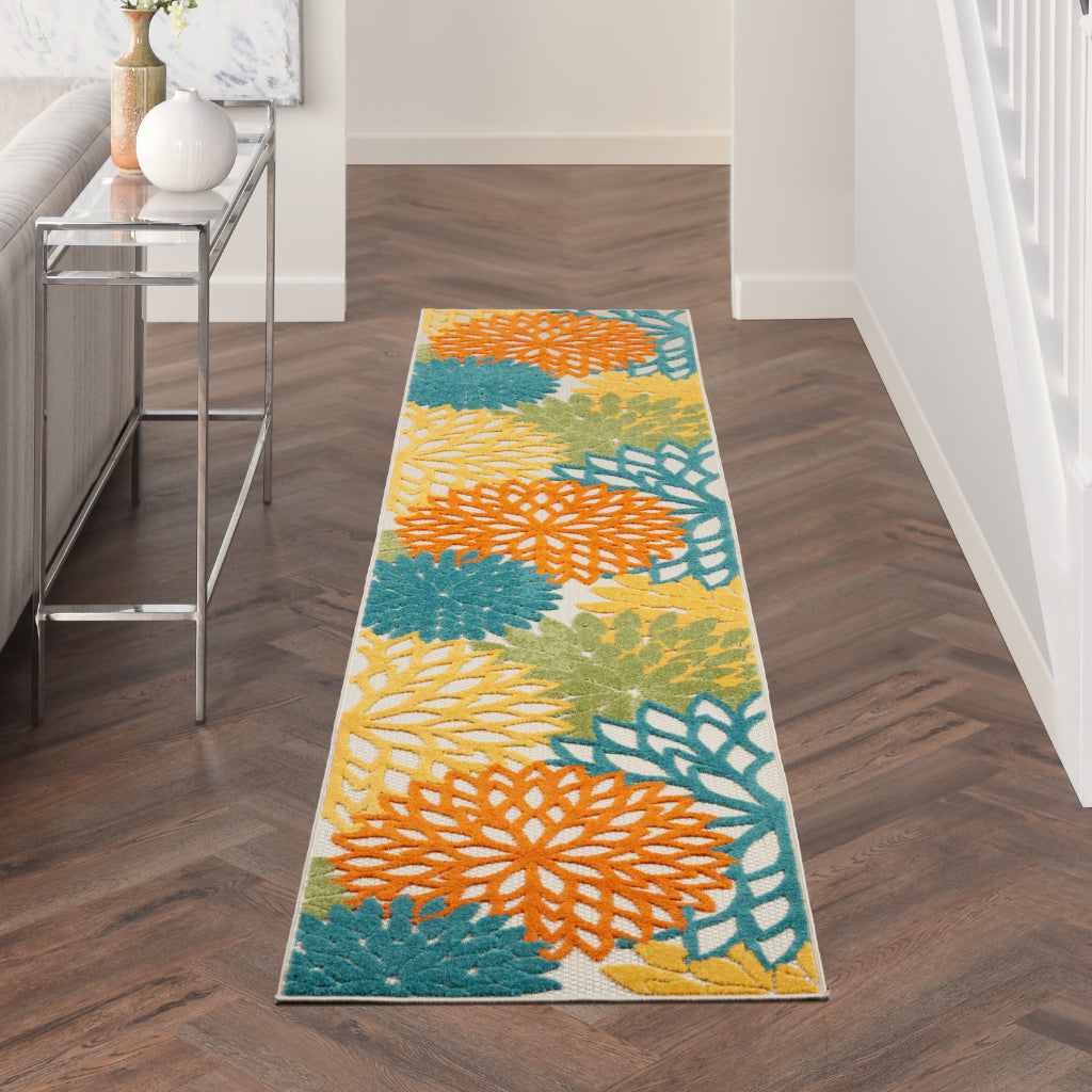 Nourison Home Aloha Indoor / Outdoor Machine Made Turquoise Multicolor ALH05 Area Rug - Premium Stain-Resistant Round, Rectangle & Runner Rug Made of 100% Polypropylene-