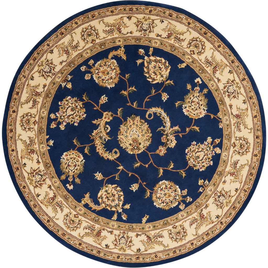Nourison Home Nourison 2000 Multicolor 2022 Indoor Round Area Rug - Elegant Wool & Silk Floral Rug with Blue Background-