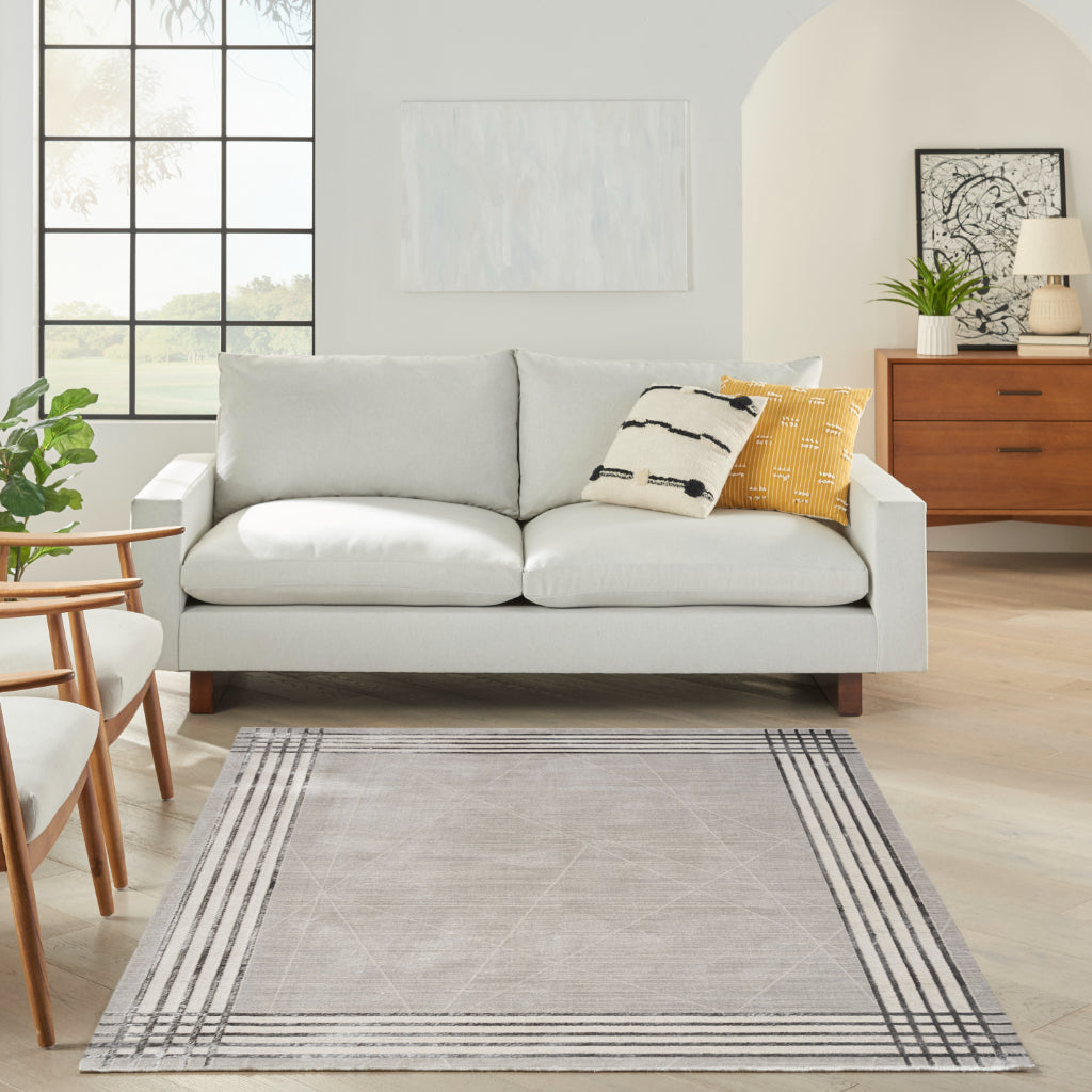 Nourison Home Desire DSR01 Gray Indoor Rectangle Area Rug - Power Loomed Plush Pile Rug with White &amp; Gray Border