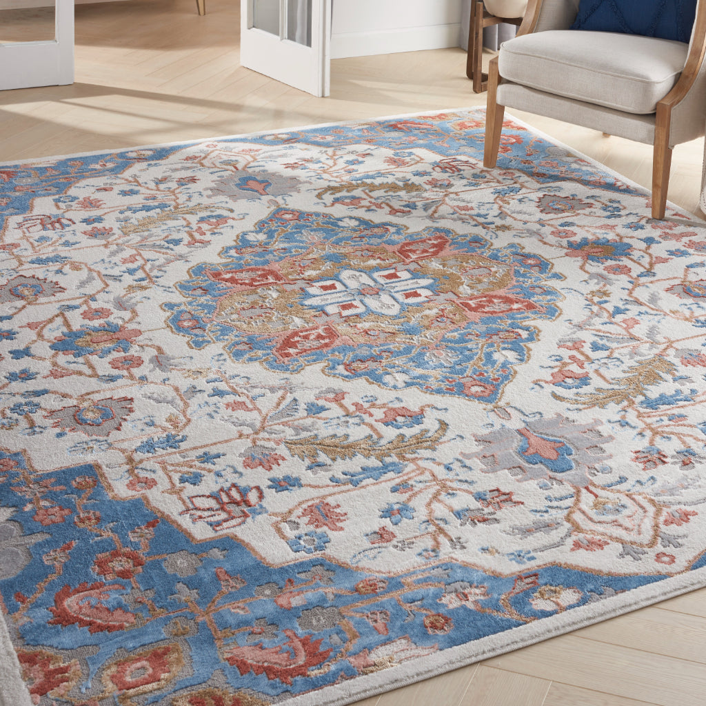 Nourison Home Elation ETN09 Multicolor Indoor Runner - Low Pile Runner with Blue &amp; Ivory Hues Floral Design