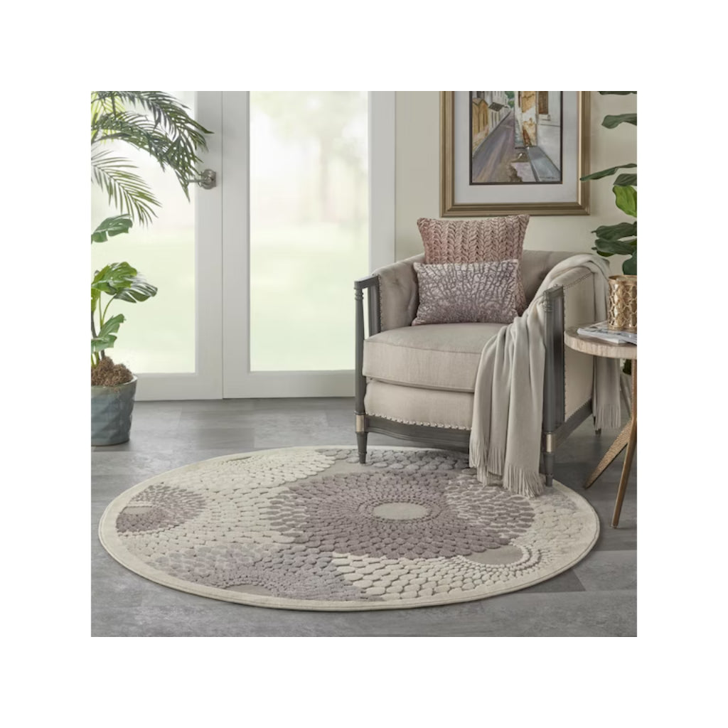 Nourison Home Graphic Illusions GIL04 Grey Round Indoor Area Rug - Power Loomed Living Room Rug-