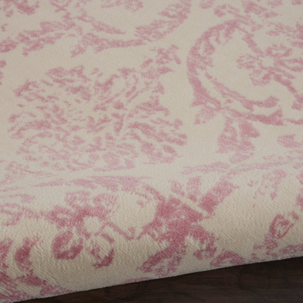 Nourison Home Jubilant JUB09 Pink Indoor Runner - Classic Damask Pattern Medium Pile Runner