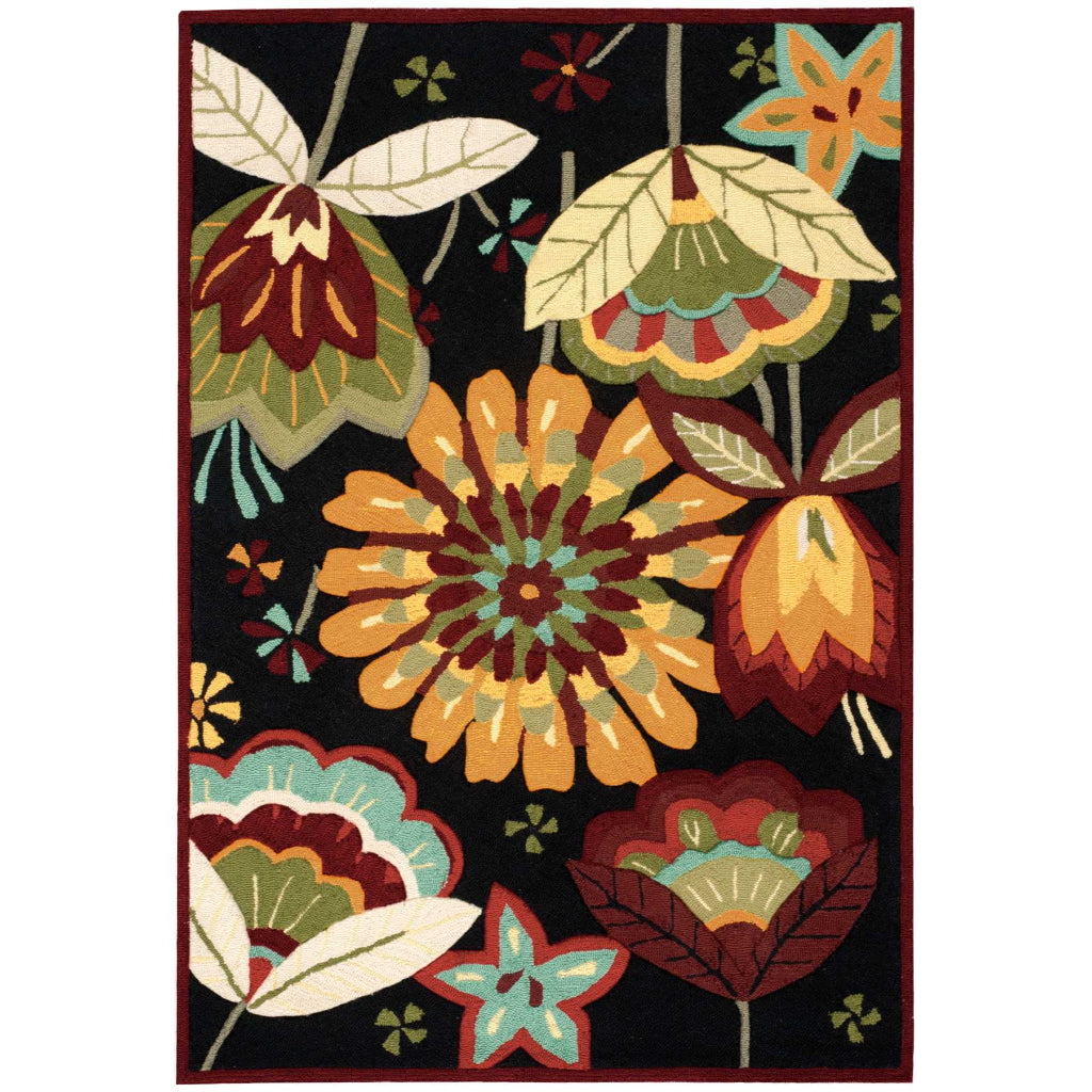 Nourison Home Fantasy FA12 Multicolor Indoor Rectangle Area Rug - Hand Hooked Low Pile Floral Rug with Black Background-