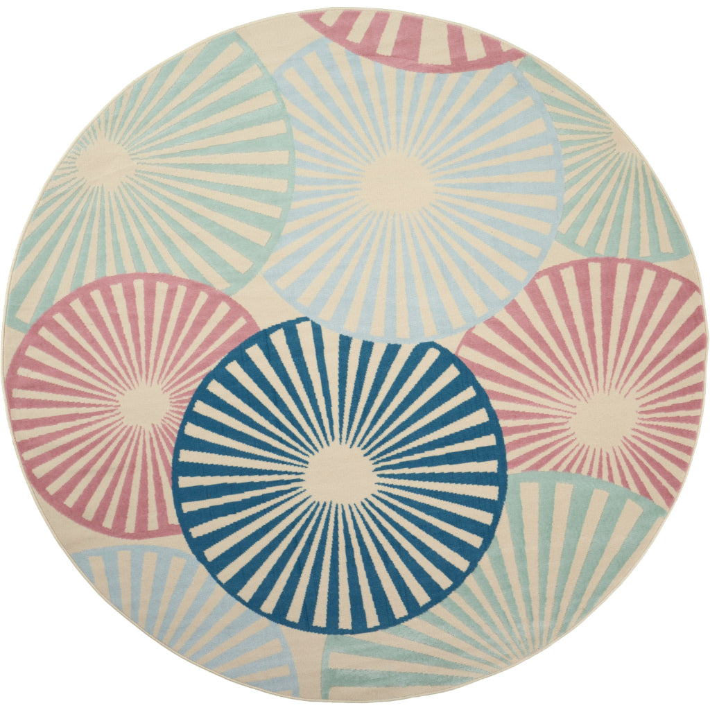 Nourison Home Grafix GRF20 Ivory/Multi Round Indoor Area Rug - Power Loomed Medium Pile Living Room Rug-