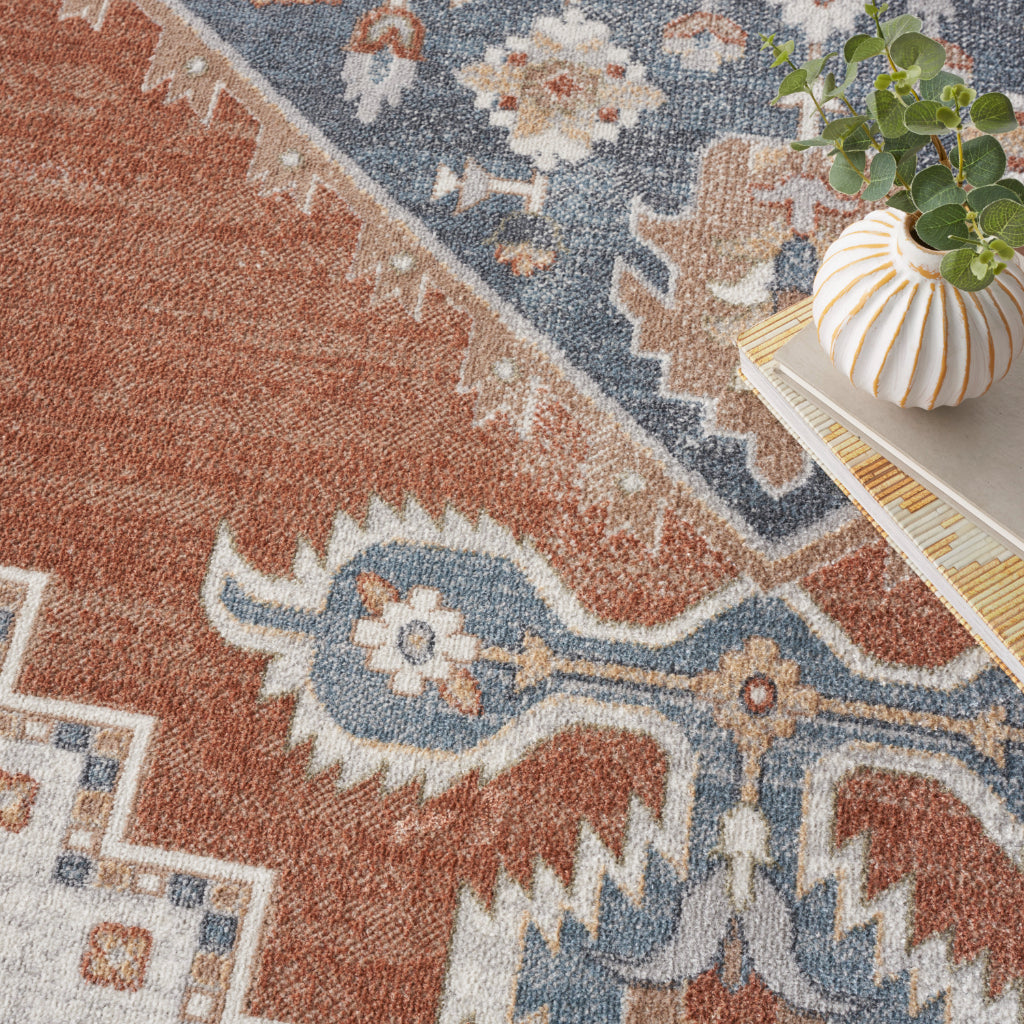 Nourison Home Astra ASW11 Rectangle Multicolor Machine Washable Rug - Power Loomed Persian Rug with Faded Gray Medallion Pattern-