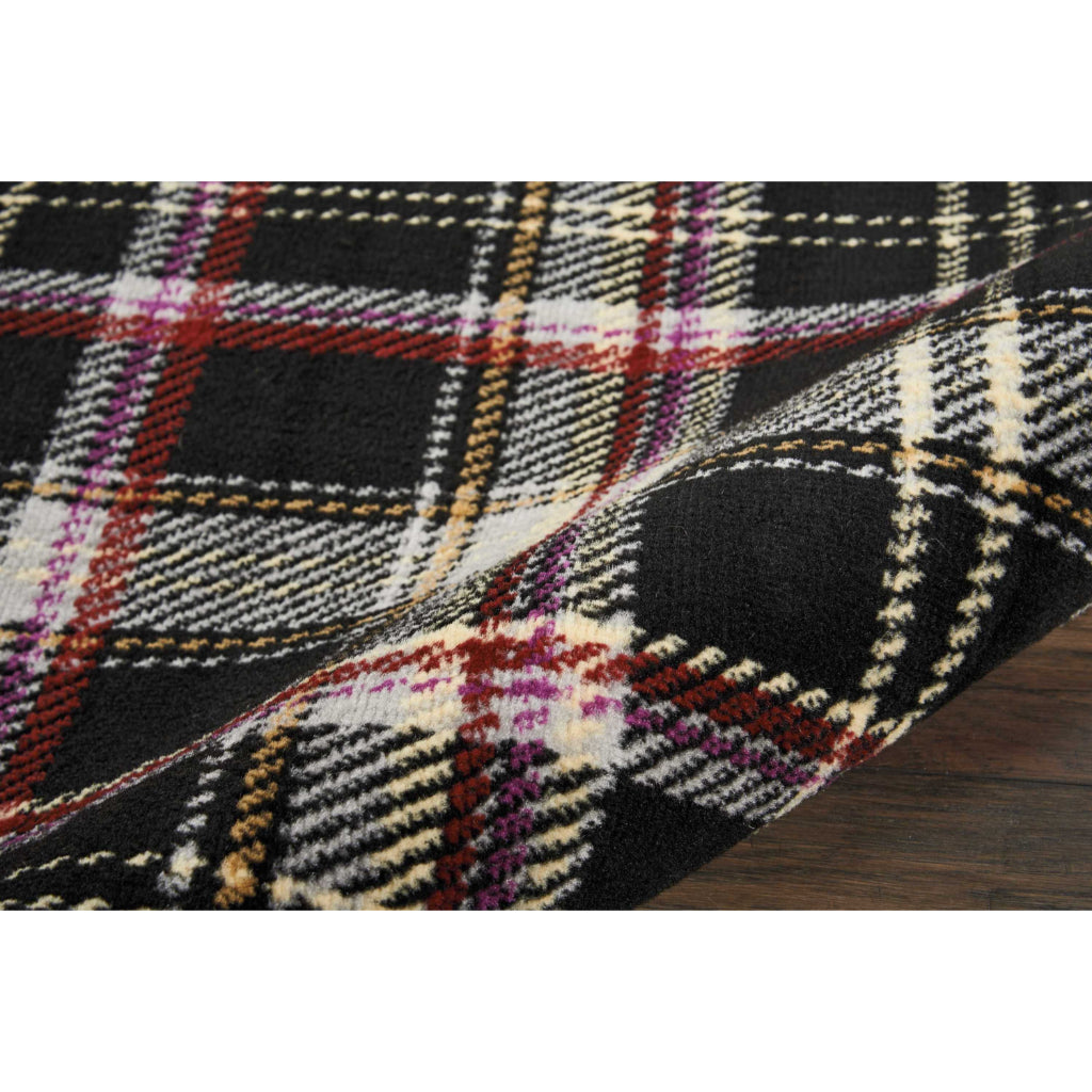 Nourison Home Grafix GRF03 Black Indoor Rectangle Area Rug - Power Loomed Medium Pile Plaid Rug