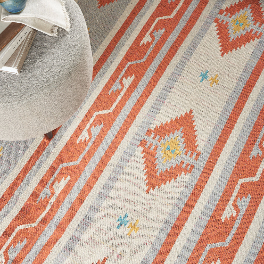 Nourison Home Baja BAJ03 Handmade Multicolor Rectangle Area Rug - Reversible Indoor Rug with Gray &amp; Orange Stripes