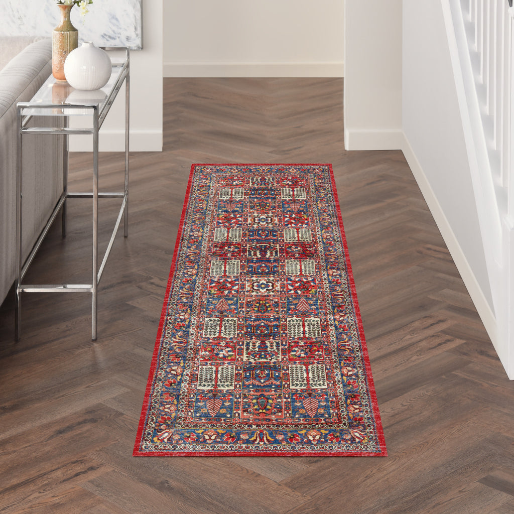 Nourison Home Fulton FUL05 Multicolor Indoor Runner - Vintage Style Flatweave Low Pile Hallway Runner with Shades of Red