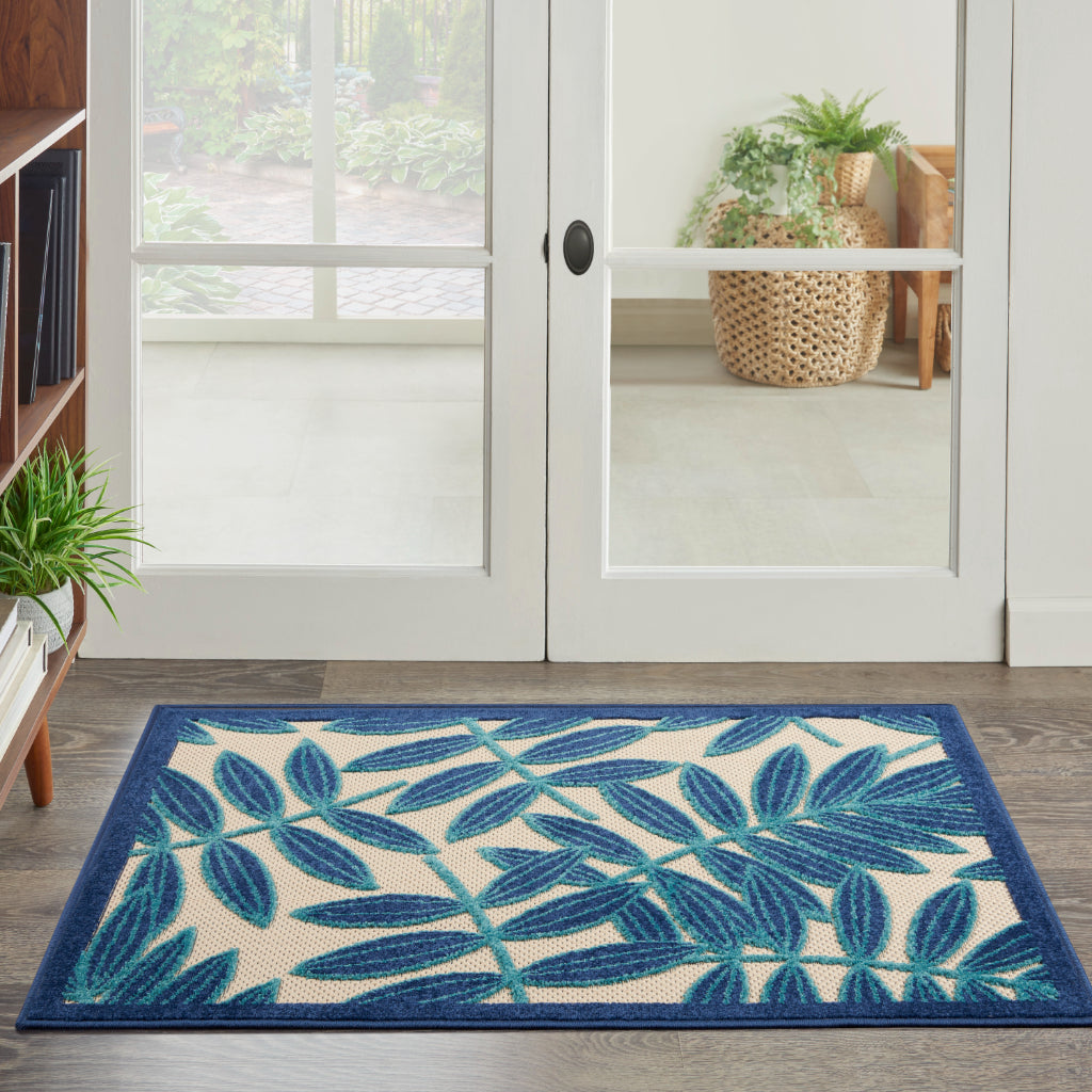 Nourison Home Aloha ALH18 Machine Made Multicolor Rectangle Area Rug - Stain Resistant Indoor & Outdoor Low Pile Rug with Blue Floral Design-
