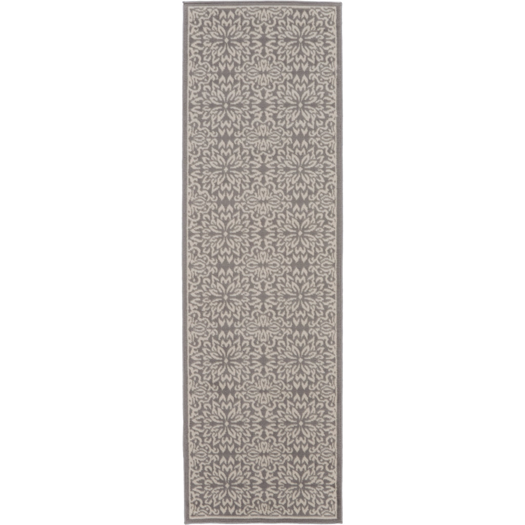 Nourison Home Jubilant JUB06 Gray Indoor Runner - Elegant Medium Pile Farmhouse Style Runner with Floral Design