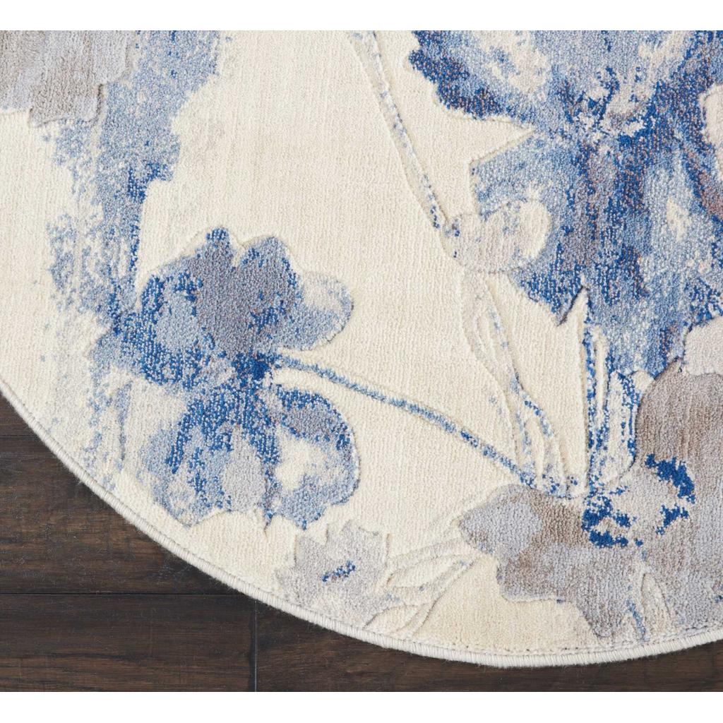 Nourison Home Somerset ST18 Ivory Blue Indoor Round Area Rug - Farmhouse Power Loomed Machine Made Medium Pile
