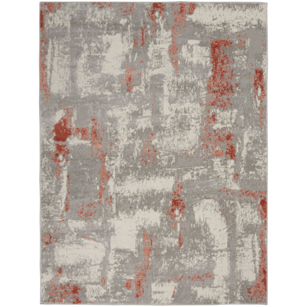 Nourison Home Elation ETN06 Multicolor Indoor Rectangle Area Rug - Power Loomed Low Pile Living Room Rug with Gray & Red Abstract Design-