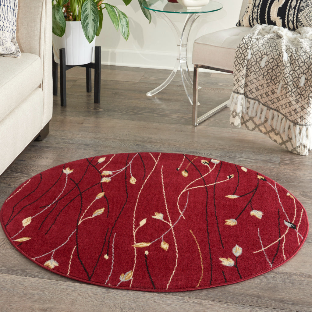 Nourison Home Grafix GRF15 Red Indoor Round Area Rug - Power Loomed Medium Pile Rug with Floral Design