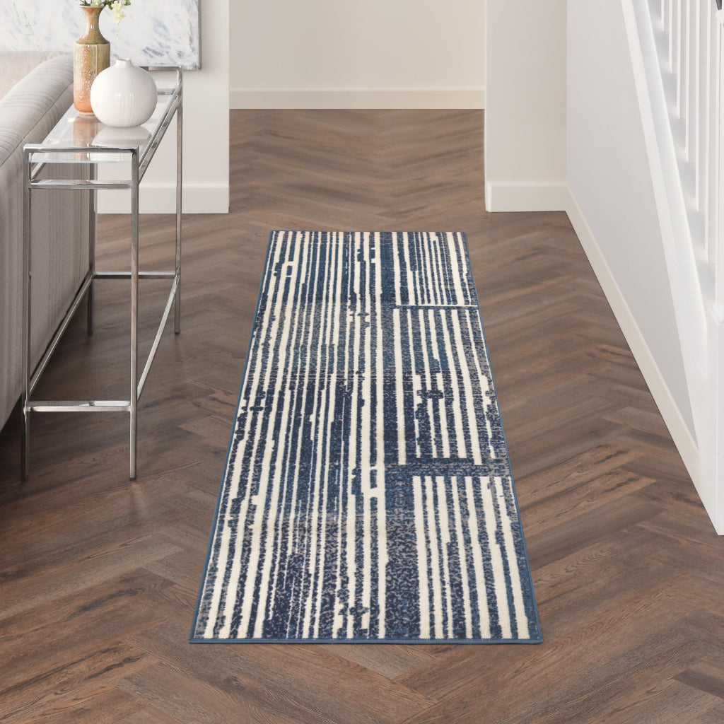 Nourison Home Grafix GRF42 Two-Color Indoor Runner - Modern Abstract Runner with Striped Pattern-