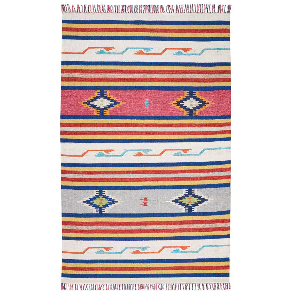 Nourison Home Baja BAJ01 Handmade Multicolor Rectangle Area Rug - Reversible Indoor Rug with White Background