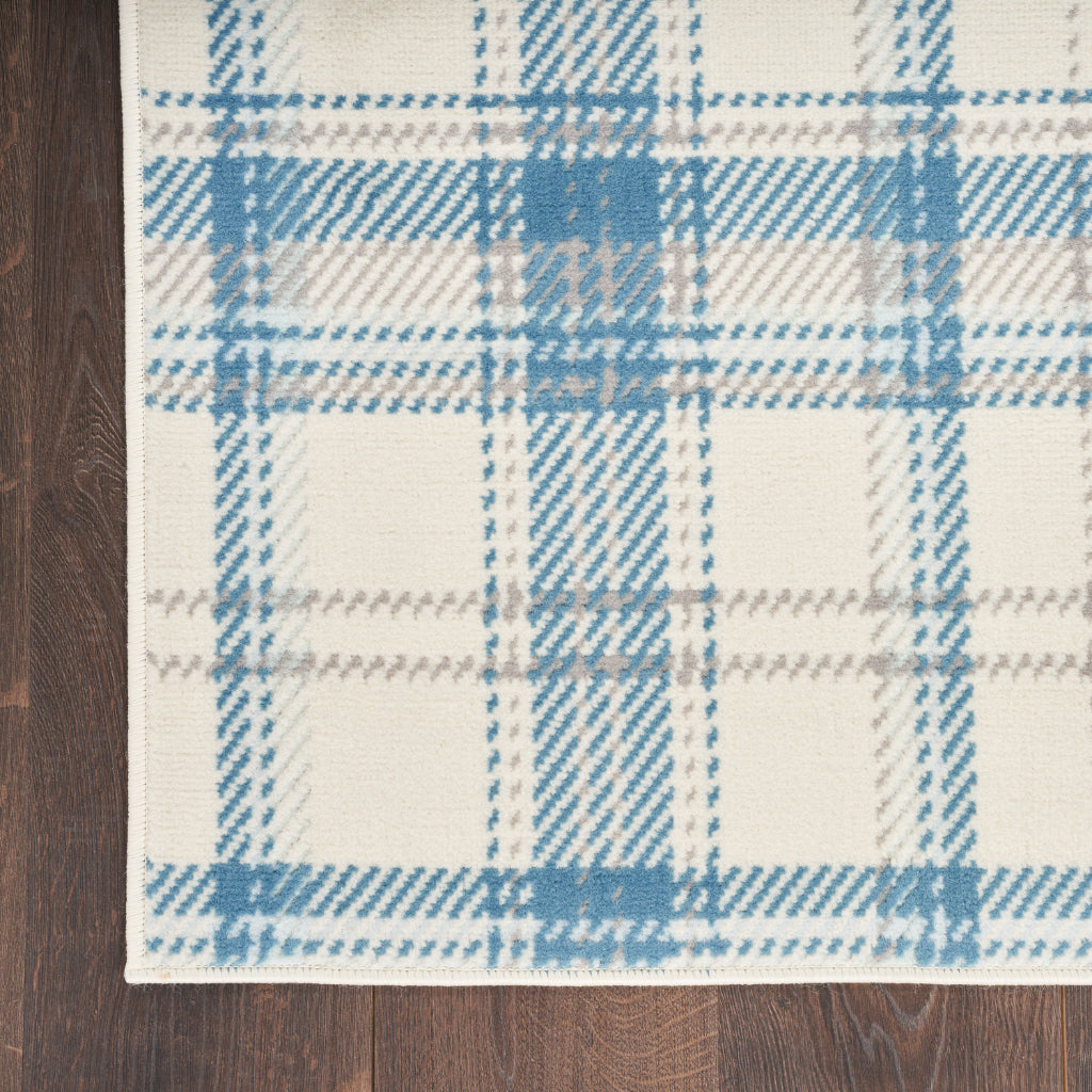 Nourison Home Grafix GRF03 Light Blue Indoor Runner - Power Loomed Medium Pile Plaid Runner