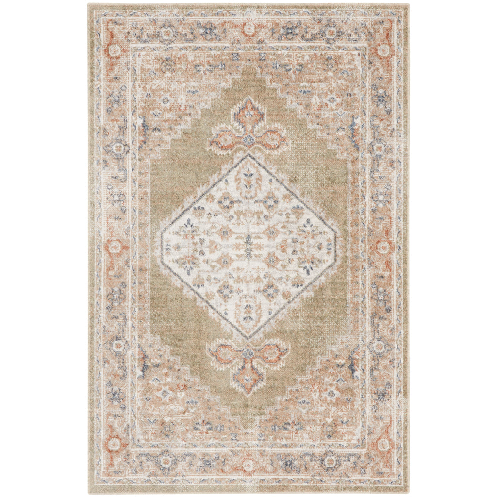 Nourison Home Astra ASW11 Rectangle Multicolor Machine Washable Rug - Power Loomed Persian Rug with Faded Brown Medallion Pattern-