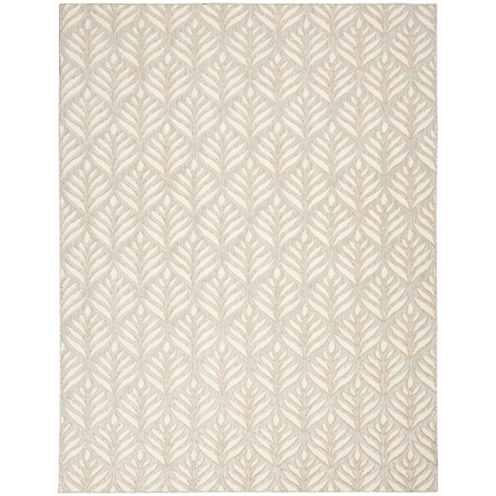 Nourison Home Aloha ALH35 Machine Made Light Gray Rectangle Area Rug - Stain Resistant Indoor/Outdoor Rug with Ivory Leaf Pattern-