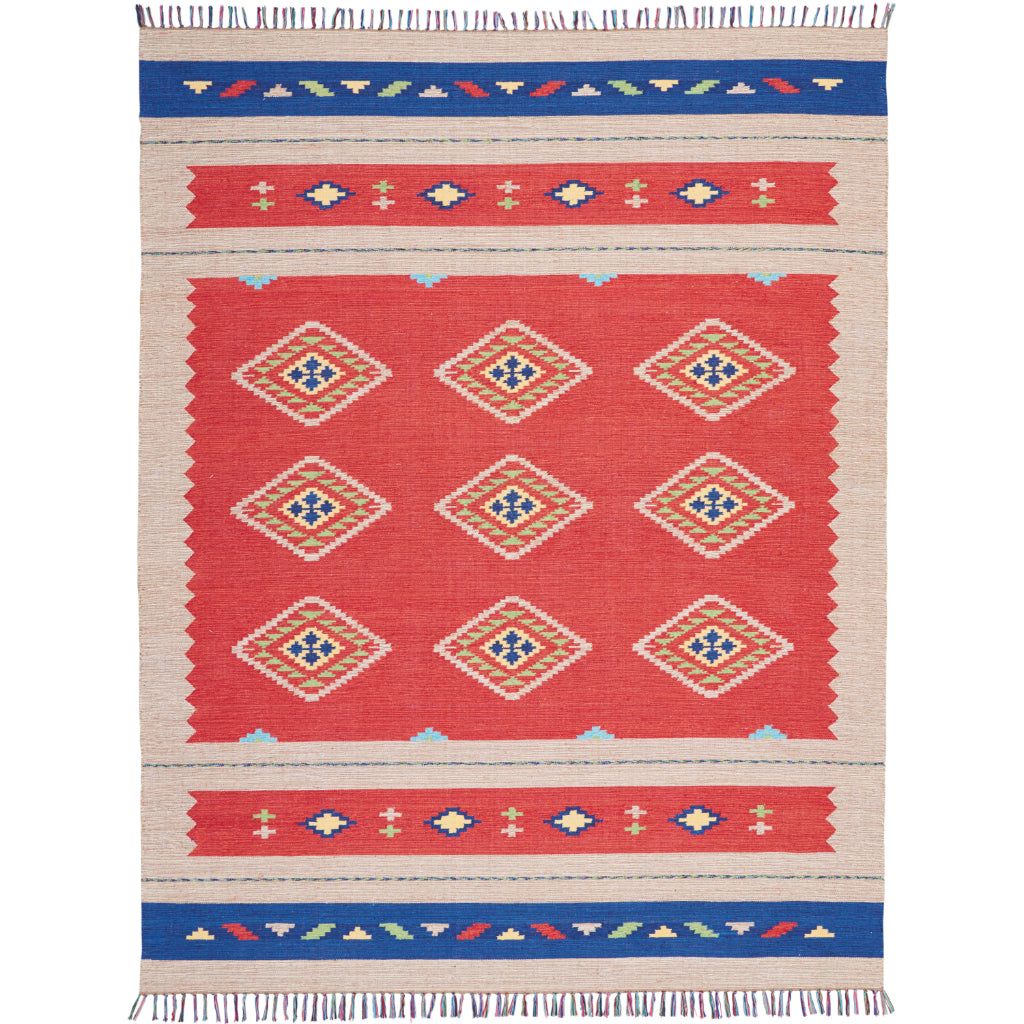 Nourison Home Baja BAJ02 Handmade Multicolor Rectangle Area Rug - Reversible Indoor Southwestern Rug with Red & Beige Background-