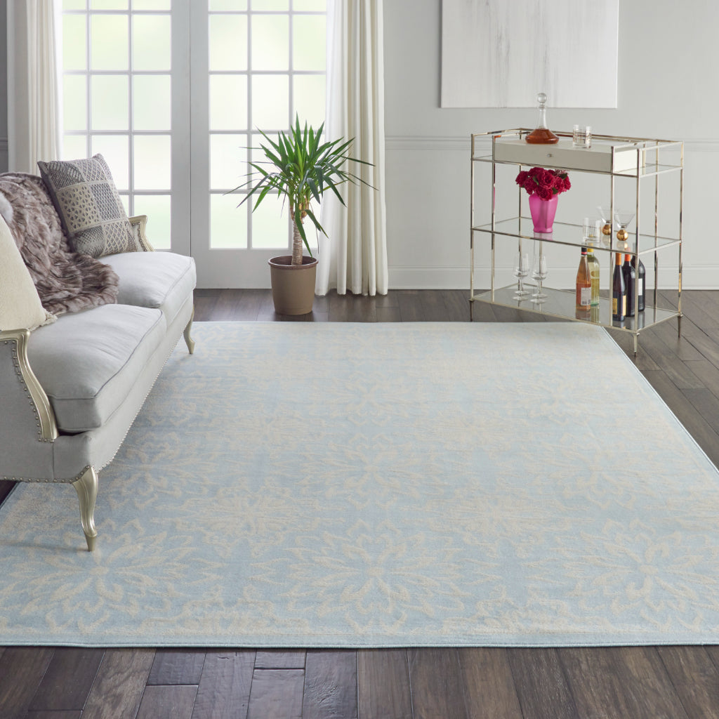 Nourison Home Jubilant JUB06 Light Blue Rectangle Indoor Area Rug - Elegant Medium Pile Farmhouse Style Rug with Floral Design