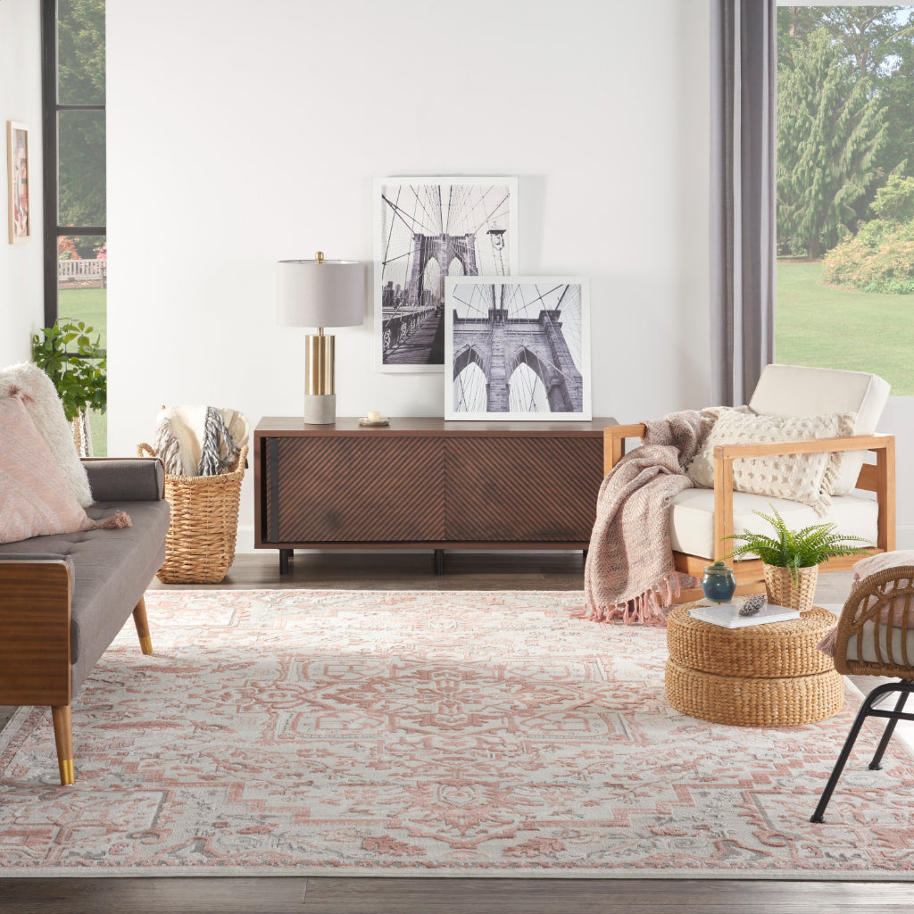 Nourison Home Elation ETN10 Two-Color Indoor Rectangle Area Rug - Low Pile Rug with Gray & Red Hues Floral Design-