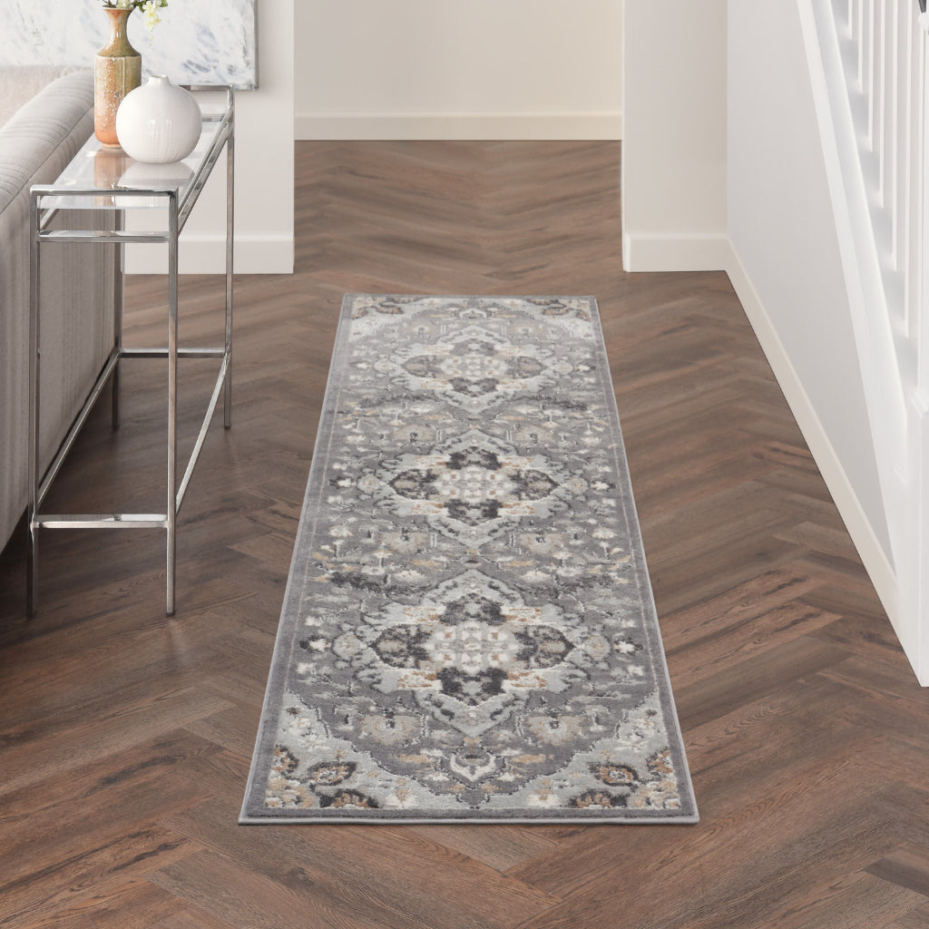 Nourison Home Elation ETN09 Multicolor Indoor Runner - Low Pile Runner with Gray &amp; Beige Hues Floral Design