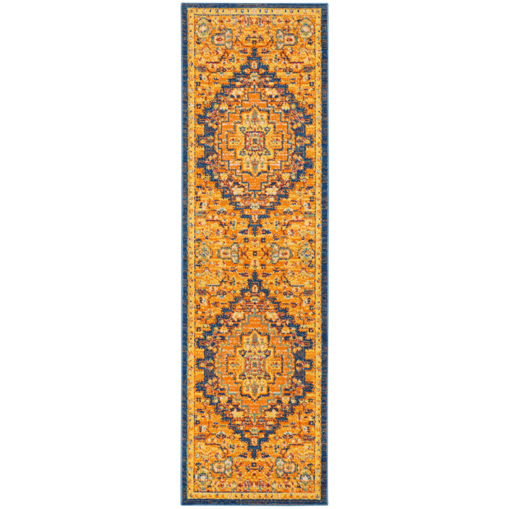 Nourison Home Allur ALR04 Power Loomed Multicolor Runner - Indoor Floral Runner with Orange Background-