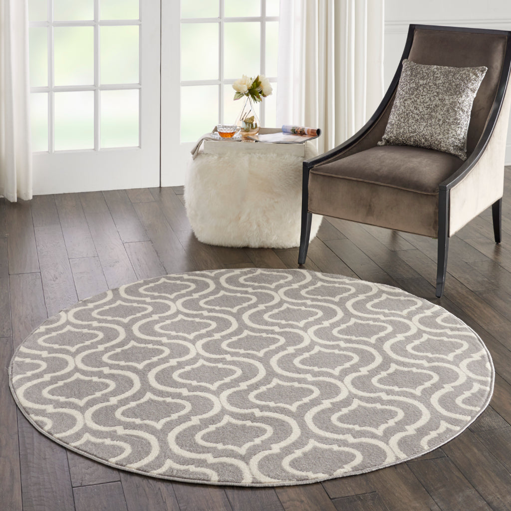 Nourison Home Jubilant JUB19 Gray Round Indoor Area Rug - Refined Contemporary Rug with Lantern Trellis Pattern