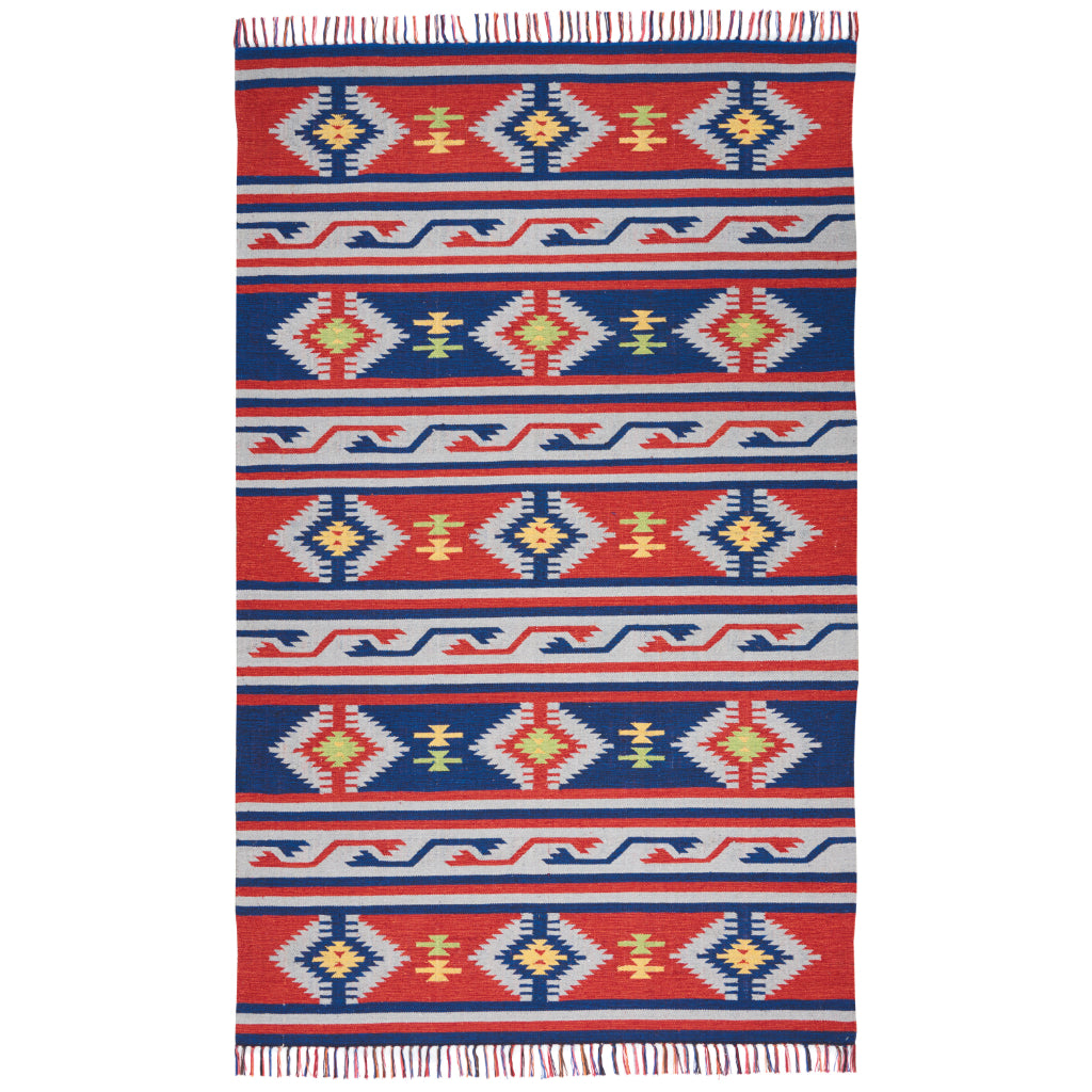 Nourison Home Baja BAJ03 Handmade Multicolor Rectangle Area Rug - Reversible Indoor Rug with Blue & Red Stripes-