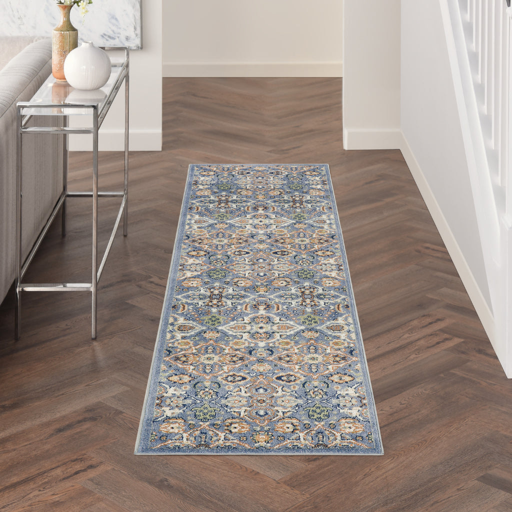 Nourison Home Allur ALR03 Power Loomed Multicolor Runner - Indoor Low Pile Bohemian Style Runner in Light Blue Background-