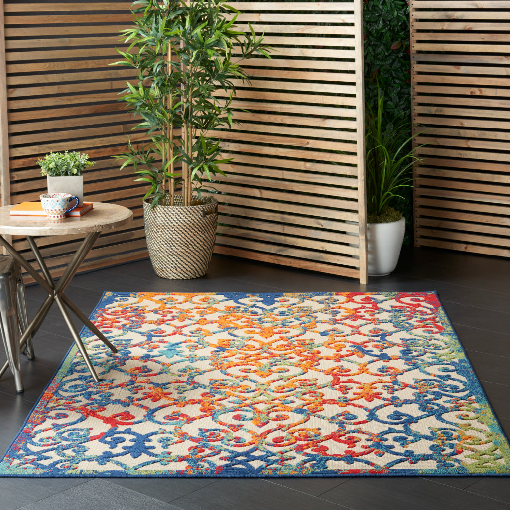 Nourison Home Aloha ALH21 Machine Made Multicolor Rectangle Area Rug - Stain Resistant Indoor &amp; Outdoor Low Pile Rug