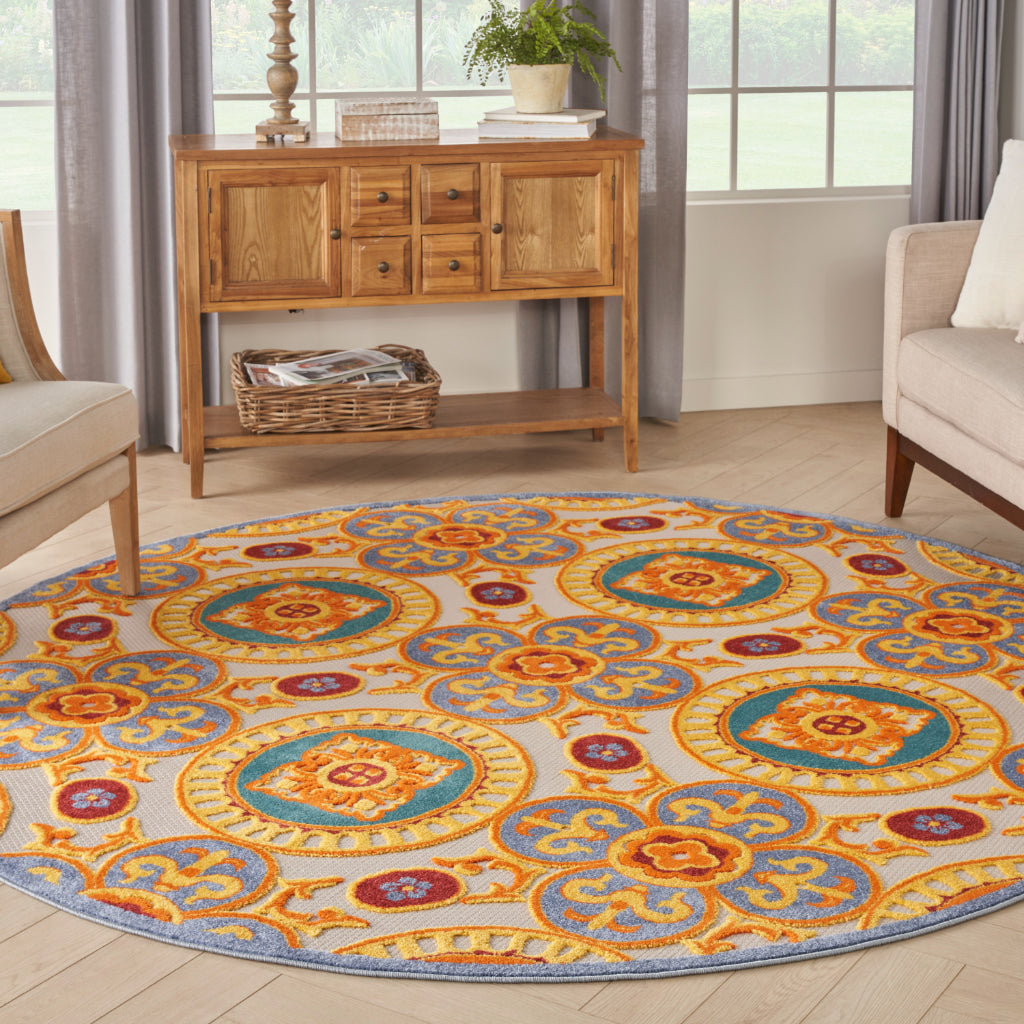 Nourison Home Aloha ALH30 Machine Made Multicolor Round Area Rug - Stain Resistant Indoor/Outdoor Rug with Colorful Palette