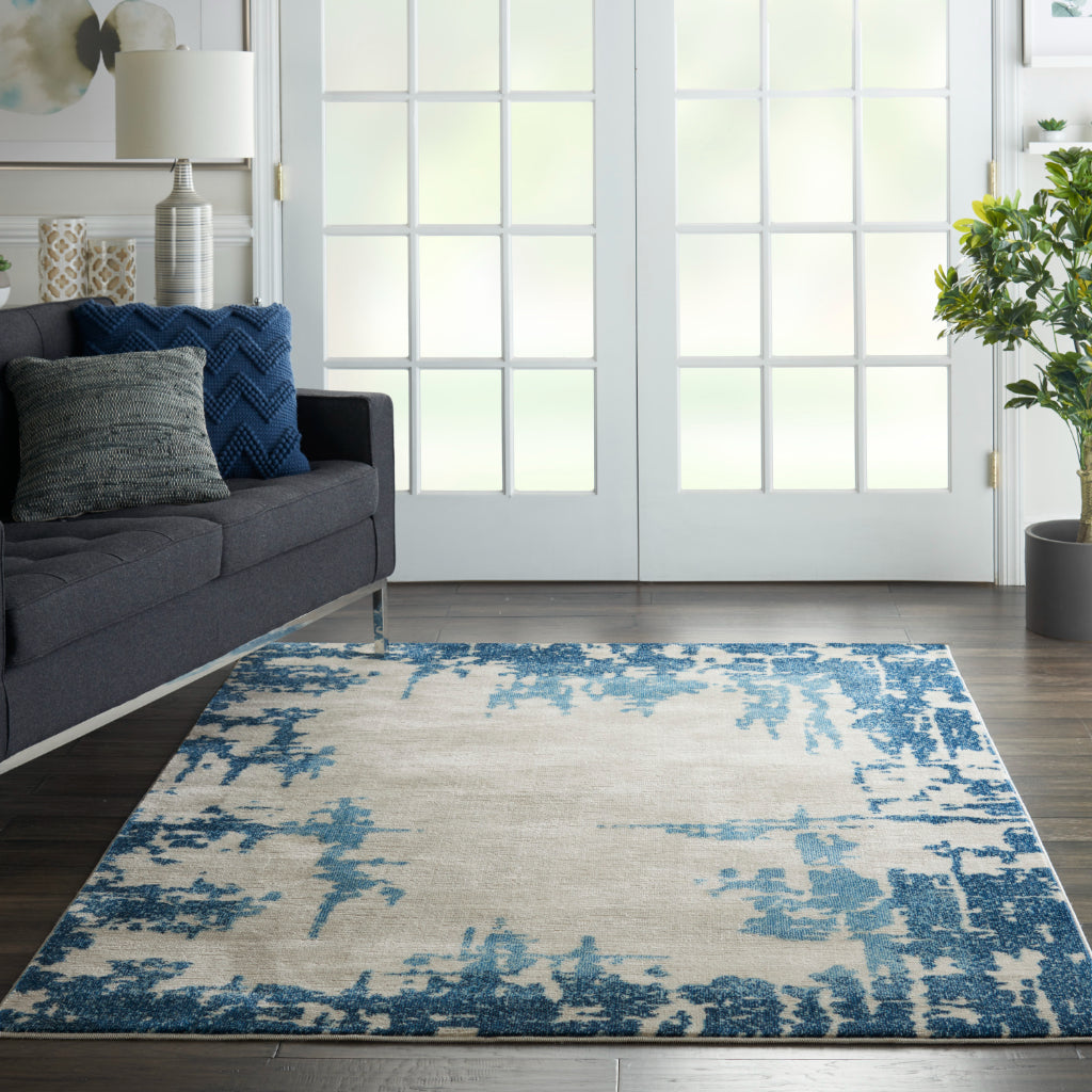 Nourison Home Imprints IMT03 Blue Rectangle Indoor Area Rug - Modern Style Medium Pile Abstract Rug