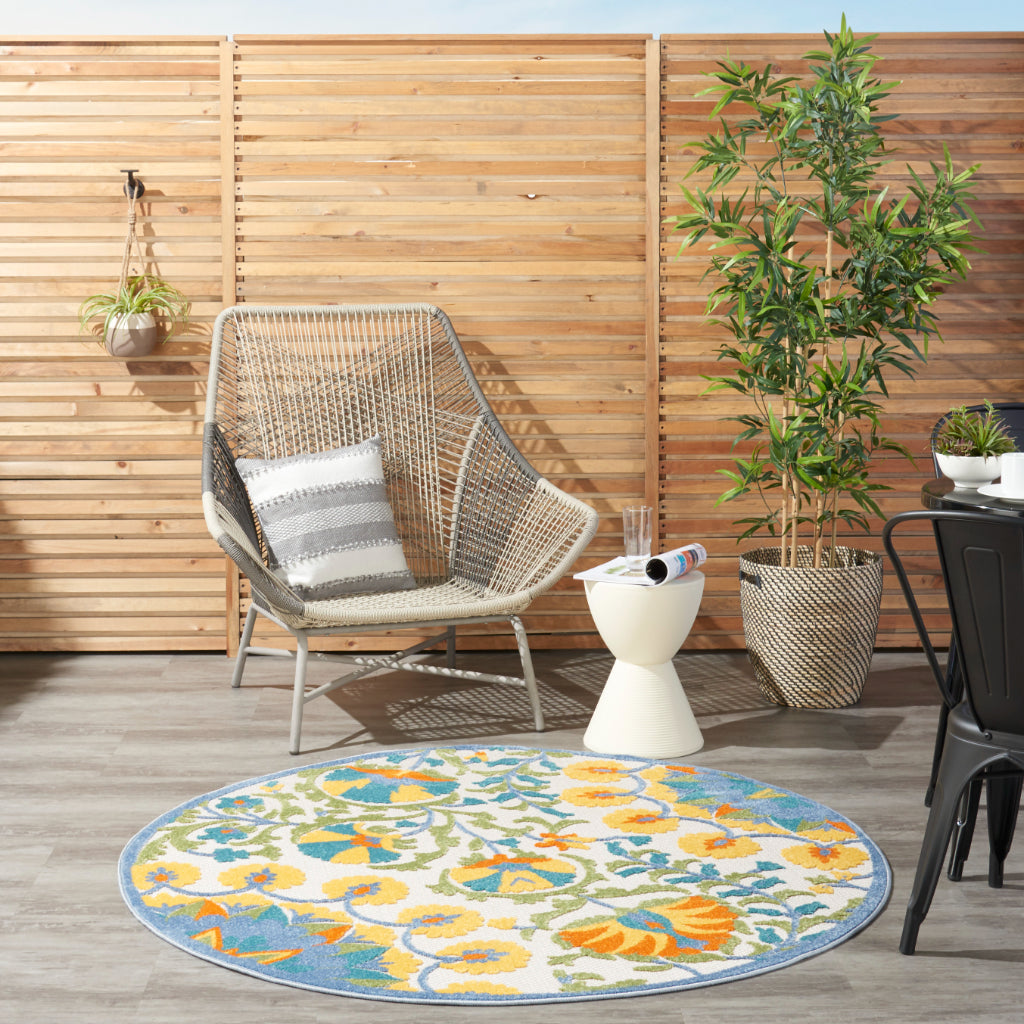 Nourison Home Aloha ALH22 Machine Made Multicolor Round Area Rug - Stain Resistant Indoor & Outdoor Low Pile Rug-