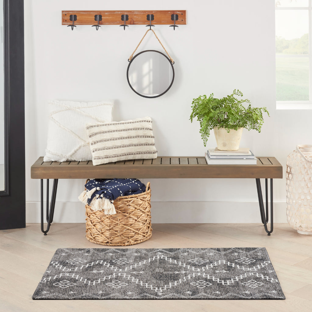 Nourison Home Brixton BRX01 Gray Indoor Rectangle Accent Rug - Loom Woven Low Pile Tribal Rug-