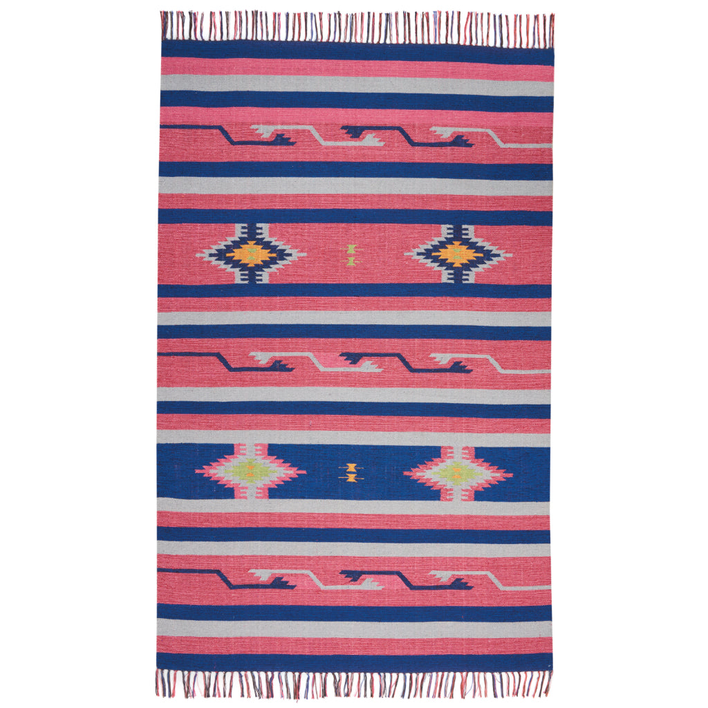 Nourison Home Baja BAJ01 Handmade Multicolor Rectangle Area Rug - Reversible Indoor Rug with Pink & Blue Stripes-
