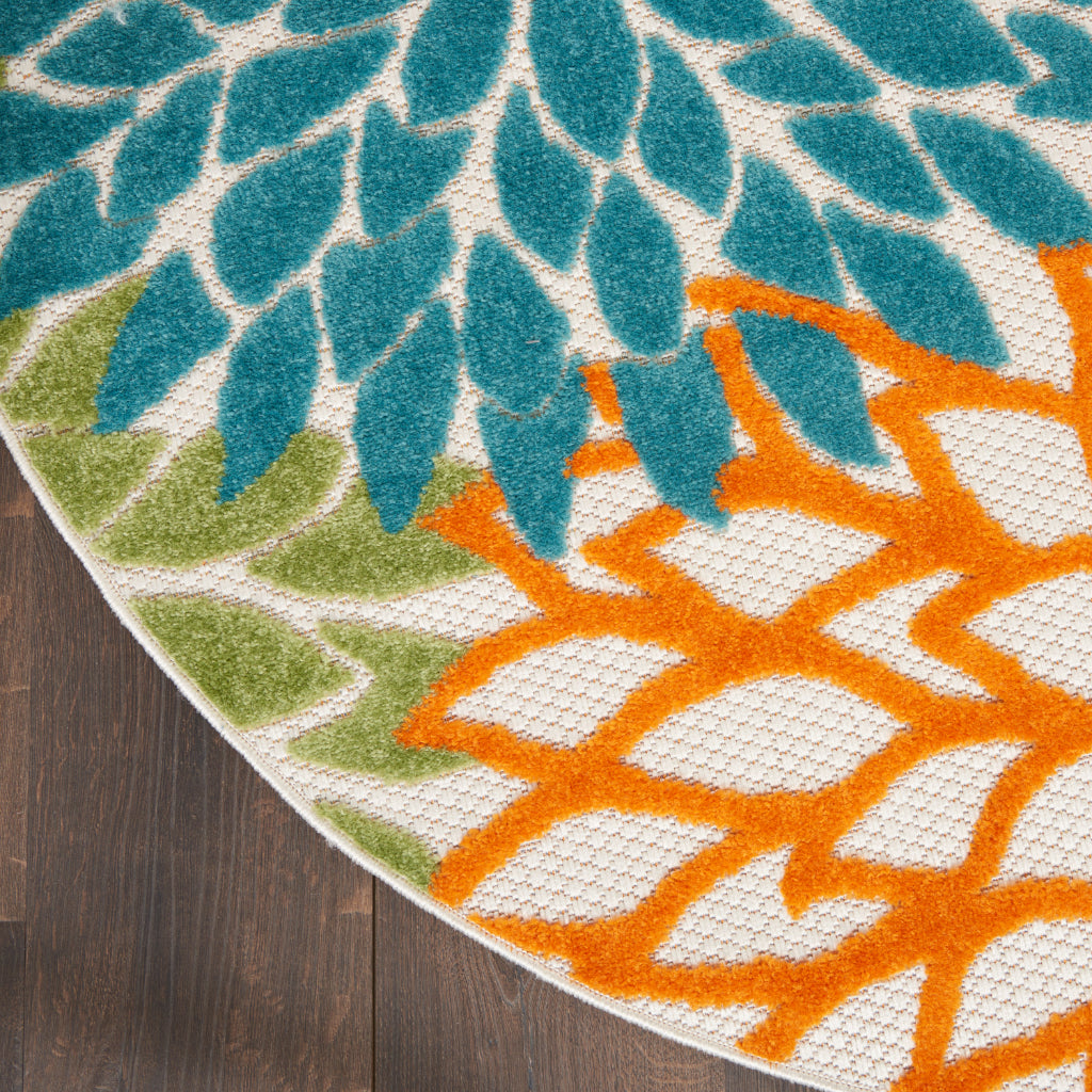 Nourison Home Aloha Indoor / Outdoor Machine Made Turquoise Multicolor ALH05 Area Rug - Premium Stain-Resistant Round, Rectangle & Runner Rug Made of 100% Polypropylene-