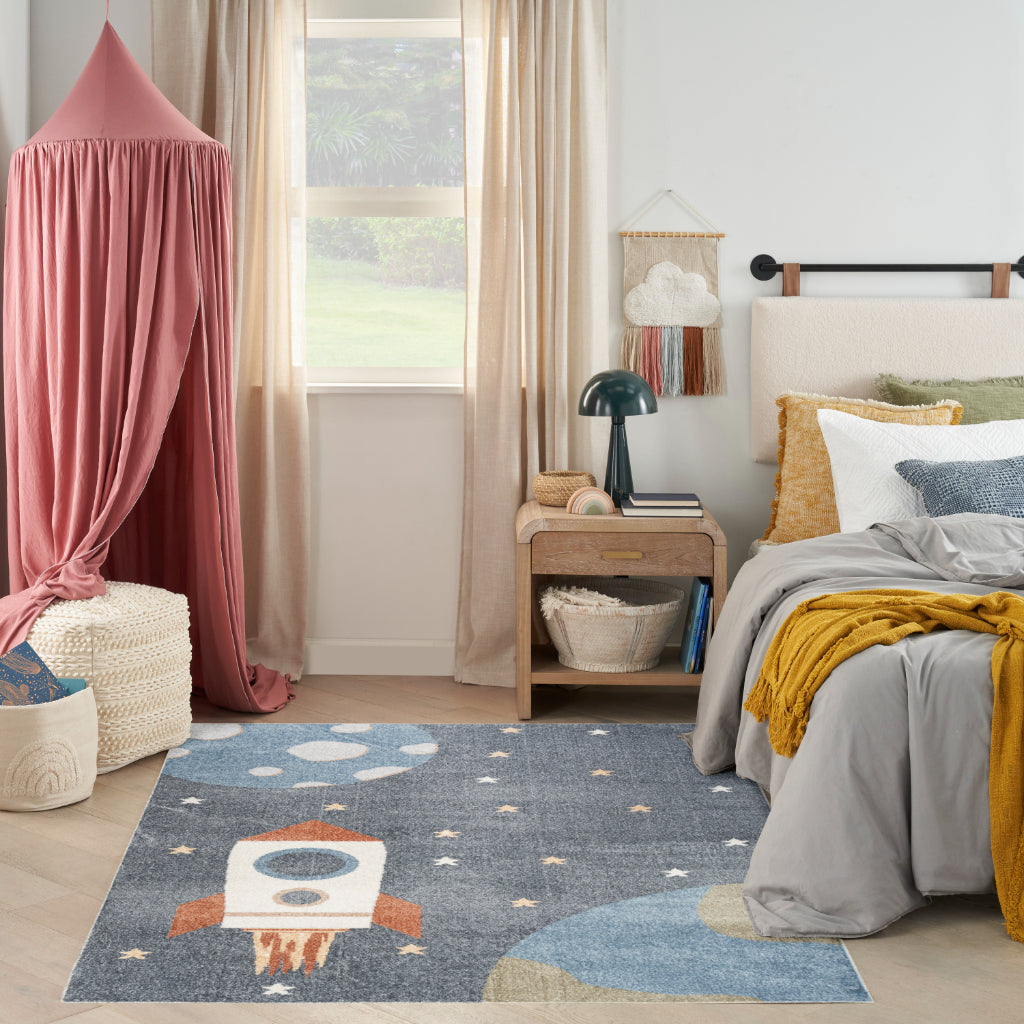 Nourison Home Astra ASW06 Rectangle Blue Machine Washable Rug - Indoor Kids Room Rug