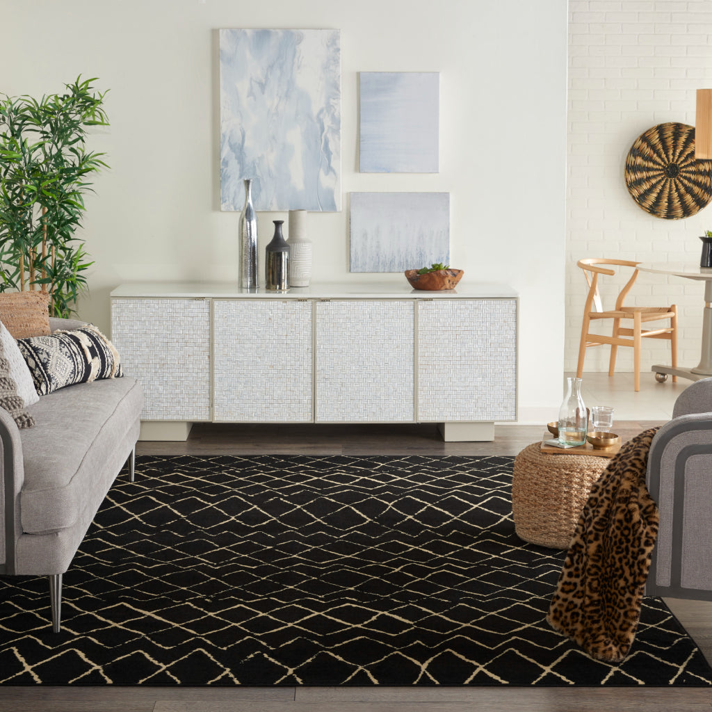 Nourison Home Grafix GRF04 Black Indoor Rectangle Area Rug - Power Loomed Medium Pile Bohemian Rug-