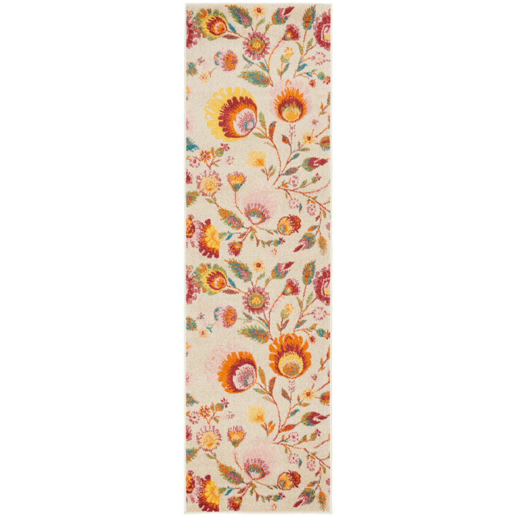 Nourison Home Allur ALR08 Multicolor Runner - Power Loomed Indoor Low Pile Floral Design Runner with White Background-