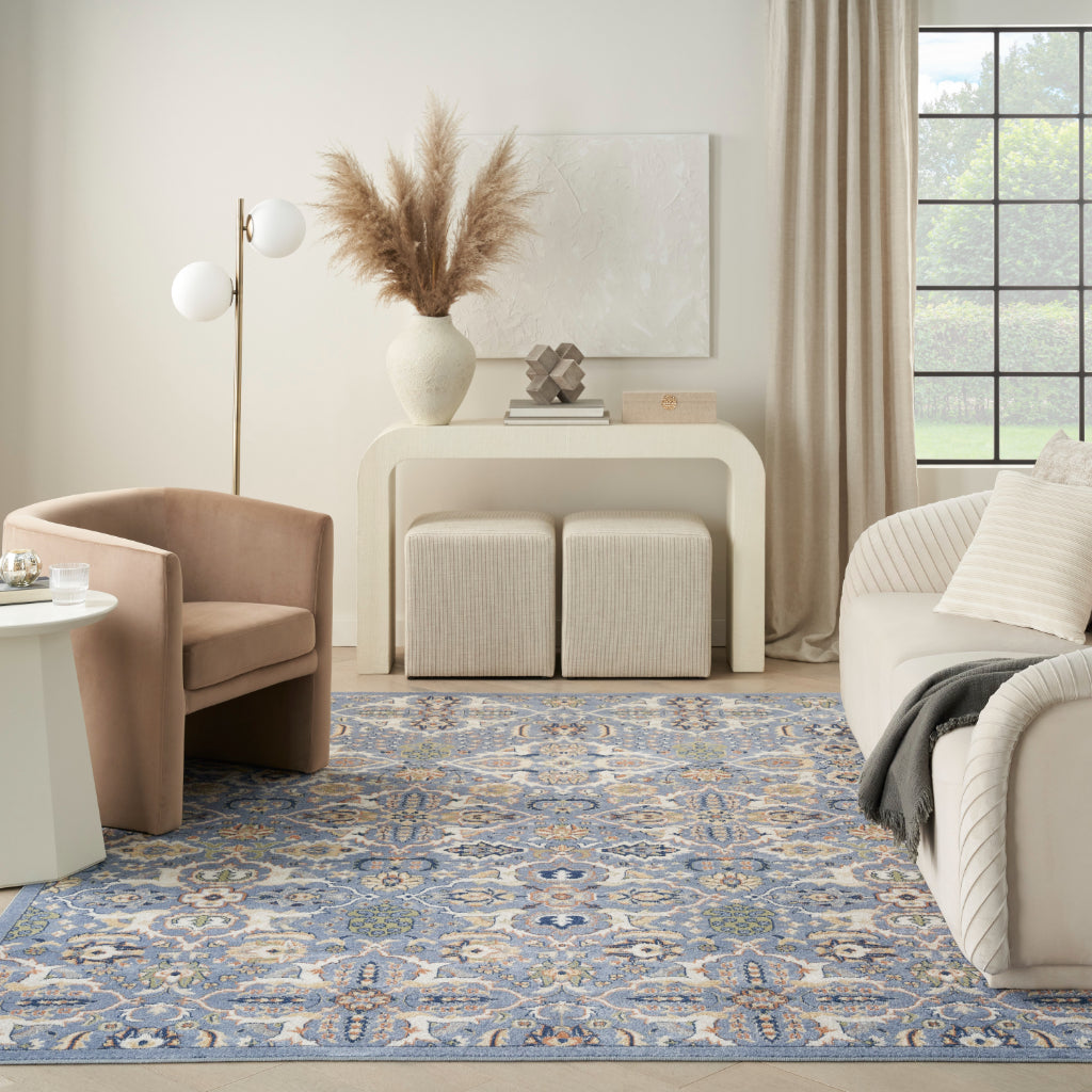 Nourison Home Allur ALR03 Power Loomed Multicolor Rectangle Area Rug - Indoor Low Pile Bohemian Style Rug in Light Blue Background-