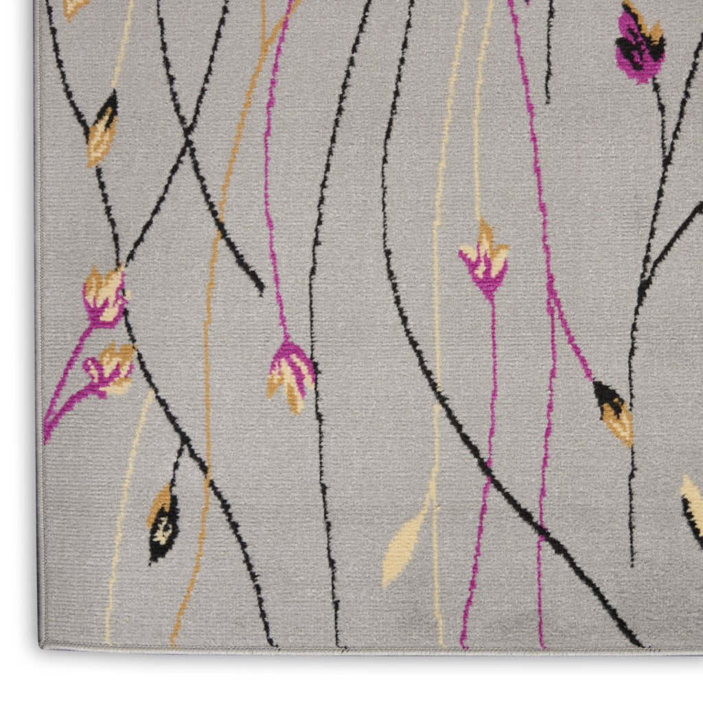 Nourison Home Grafix GRF15 Gray Indoor Runner - Power Loomed Medium Pile Runner with Floral Design