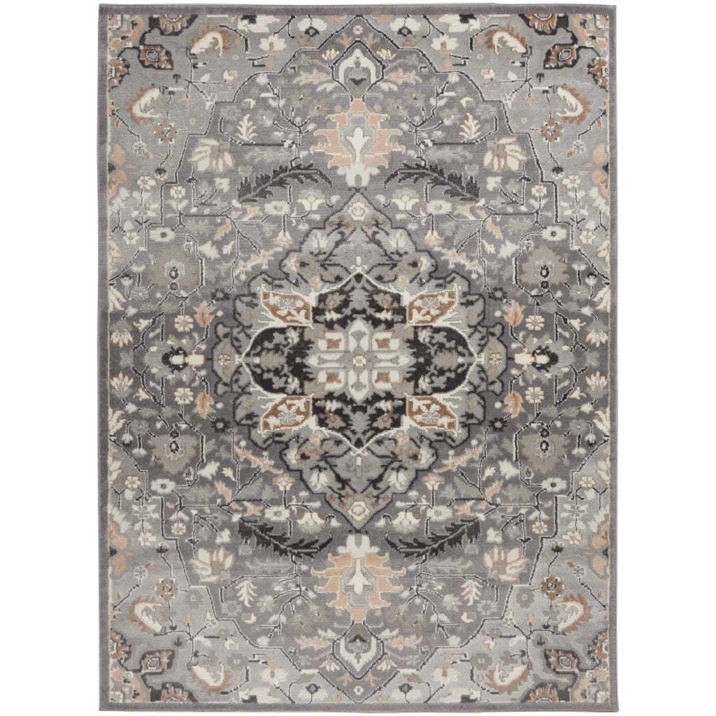 Nourison Home Elation ETN09 Multicolor Indoor Rectangle Area Rug - Low Pile Rug with Gray & Beige Hues Floral Design-