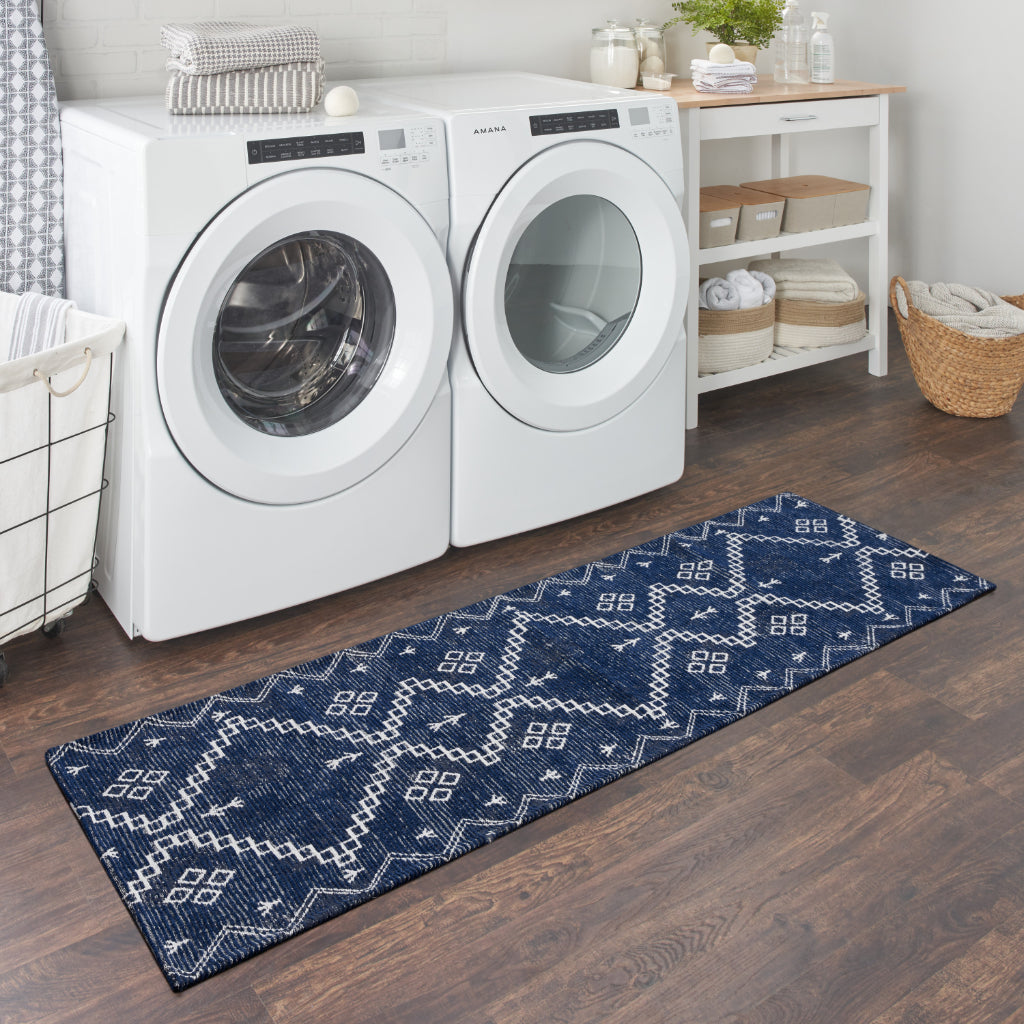 Nourison Home Brixton BRX01 Blue Indoor Accent Runner - Loom Woven Low Pile Tribal Runner